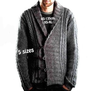 Cable Jacket Shawl collar knitting pattern 5 sizes Men 85-135cm 33.1/2-53in DK 8 ply Toggle loops PDF download in ENGLISH