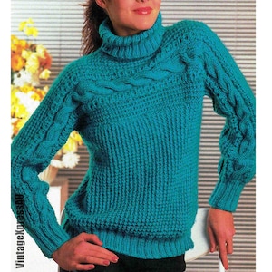 Cable Sideways Sweater Knitting Pattern Lady 76-91cm Bulky 12 ply PDF Digital Download