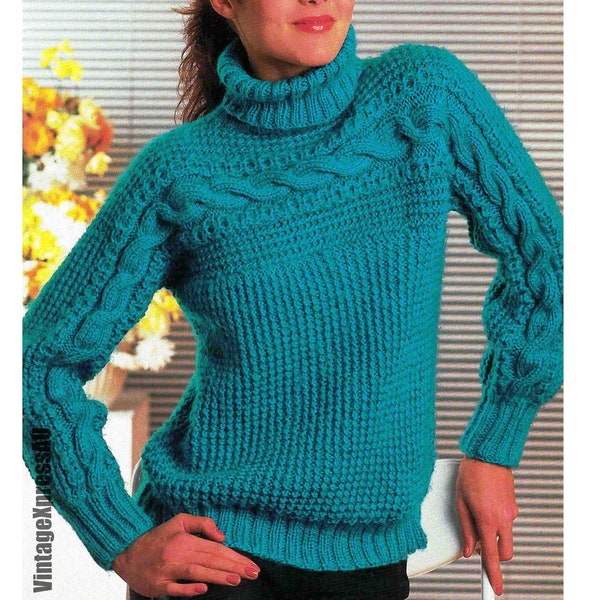 Cable Sideways Sweater Knitting Pattern Lady 76-91cm Bulky 12 ply PDF Digital Download