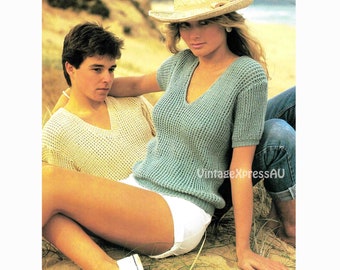 Short Sleeve Man or Lady Top knitting pattern DK 8 ply Rib or Garter Stitch neck Unisex 8 sizes PDF Digital download