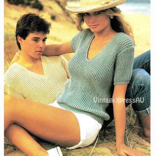 Short Sleeve Man or Lady Top knitting pattern DK 8 ply Rib or Garter Stitch neck Unisex 8 sizes PDF Digital download