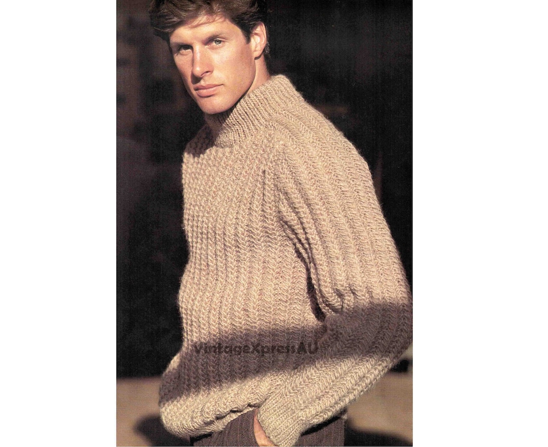 Chunky Ribbed Men's Sweater Knitting Pattern Textured Rib Man 12 Ply ...