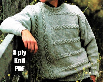 Mens Cable Sweater Knitting Pattern Pdf Download Mens Crew
