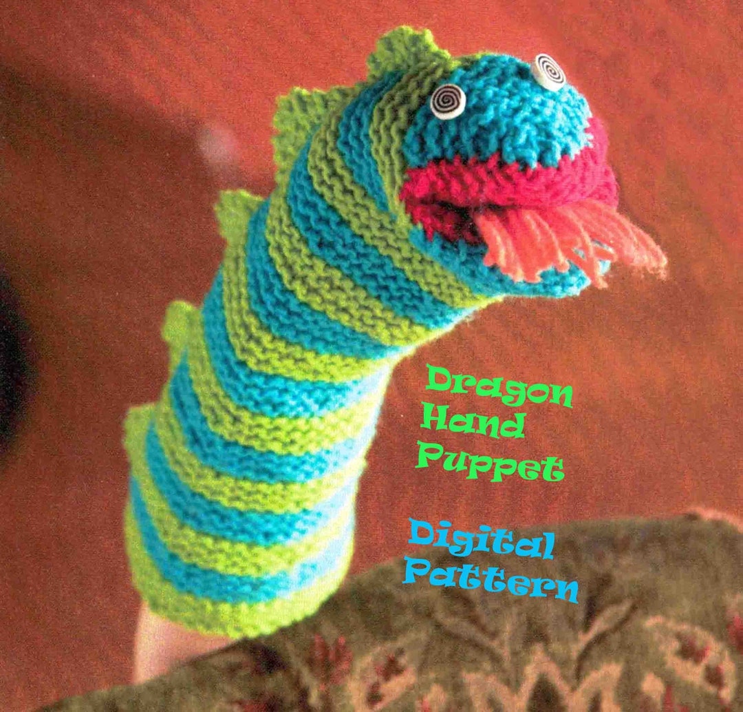 DRAGON Hand Puppet Knitting Pattern Garter Stitch 13.1/4