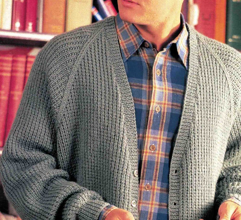 Raglan Men's Cardigan Jacket EASY Knitting Pattern S-M-L 90-115cms ...