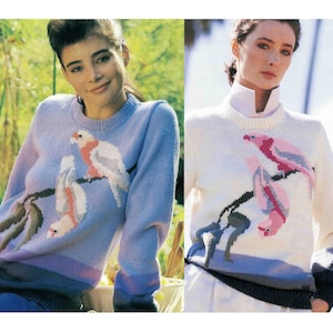 Modello per maglia con pappagalli DK 8 ply Motivo con uccello Galah australiano Ricamo o Fair Isle Lady&#39;s 5 taglie 85-105 cm Scarica PDF INGLESE