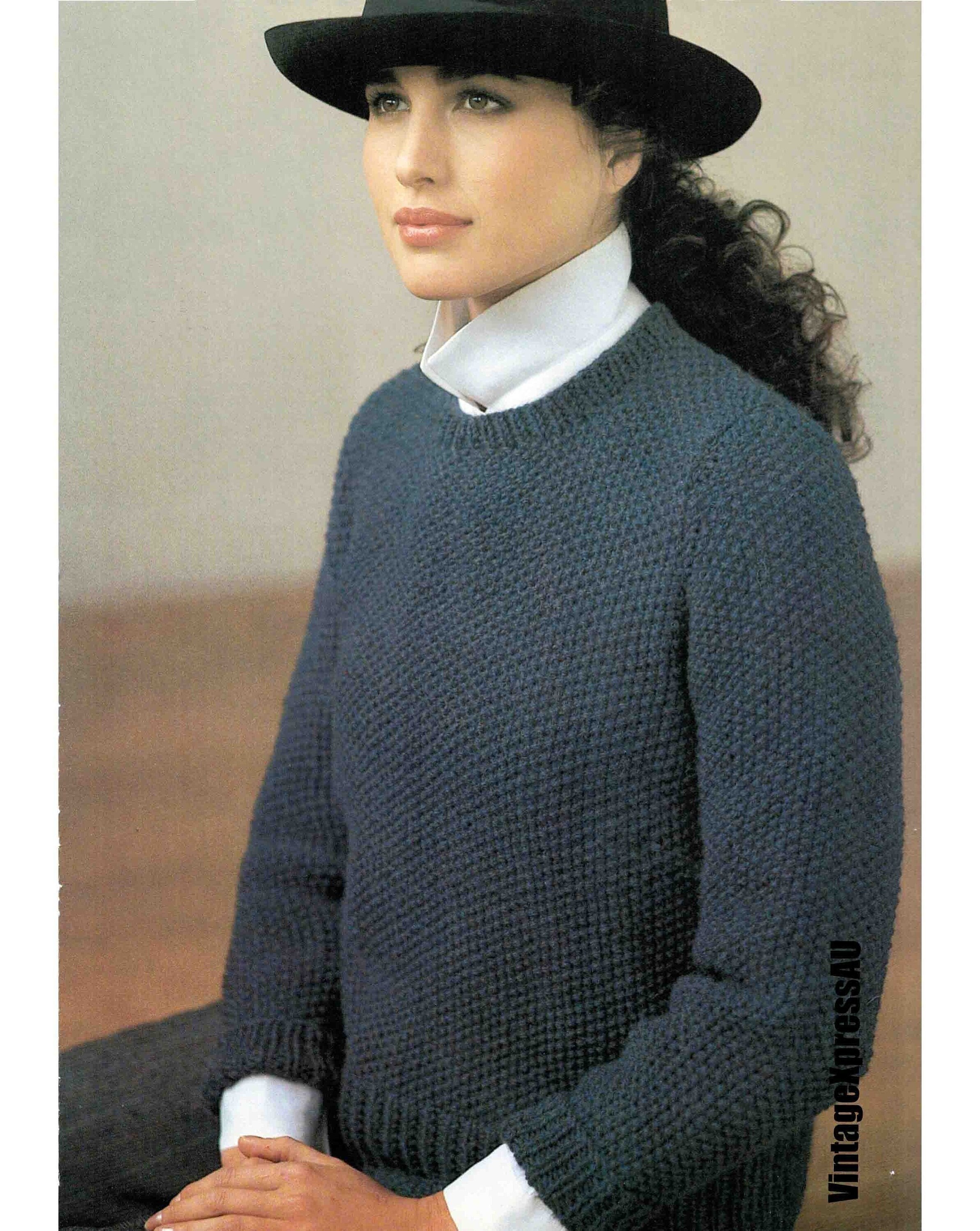 Womans Vintage Moss Stitch Crew Neck Sweater Pattern - Etsy