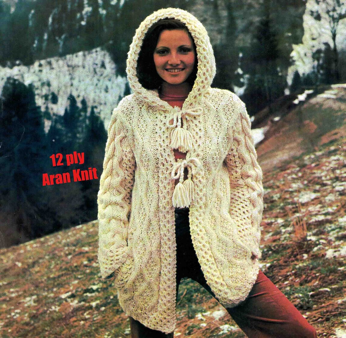 Aran Hooded Jacket Knitting Pattern 12 Ply Women's Coat Etsy