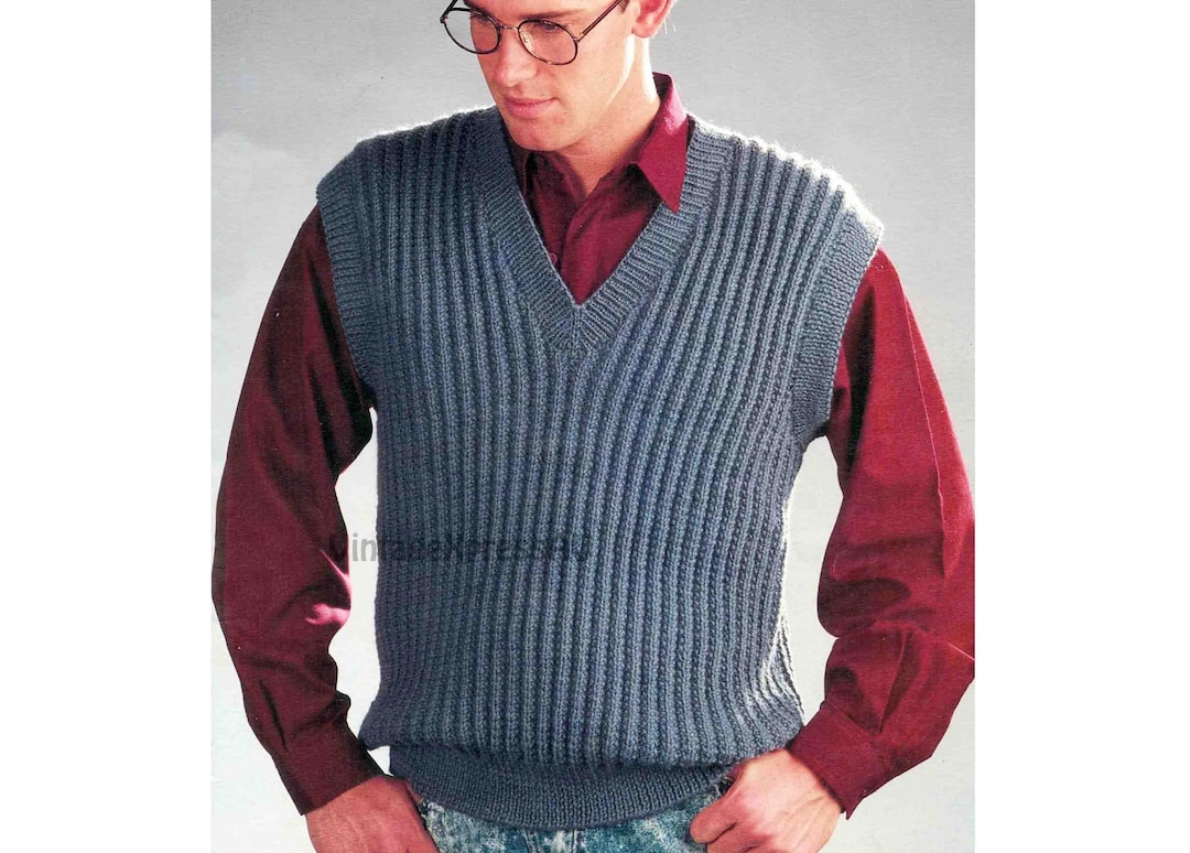 Vest Sleeveless Men's Knitting Pattern in ENGLISH Beginner Level Knit ...