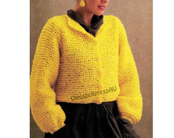 Garter Stitch Cropped Cardigan knitting pattern 12 ply bulky Lady's 5 sizes 76-97cm 30-38" PDF digital download