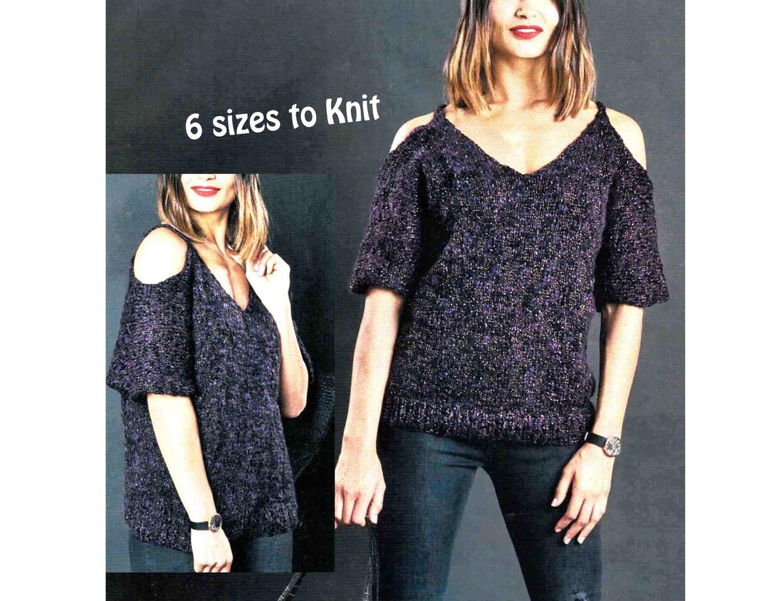 Cold Shoulder Sweater Knitting Pattern 5 Sizes Women 81-107cms Chunky ...