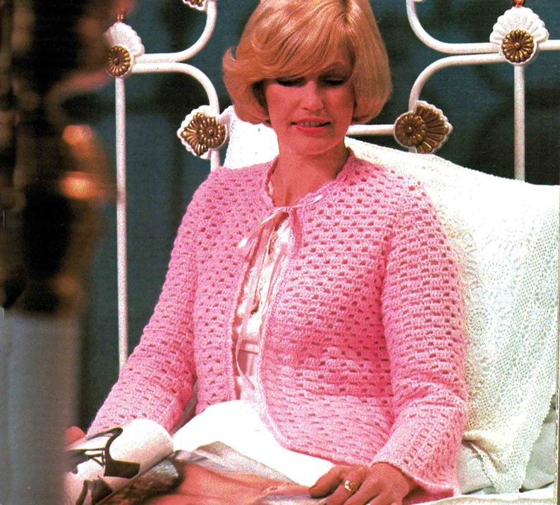 Digital Women's Bed Jacket Crochet Pattern 1980's Vintage Crocheted