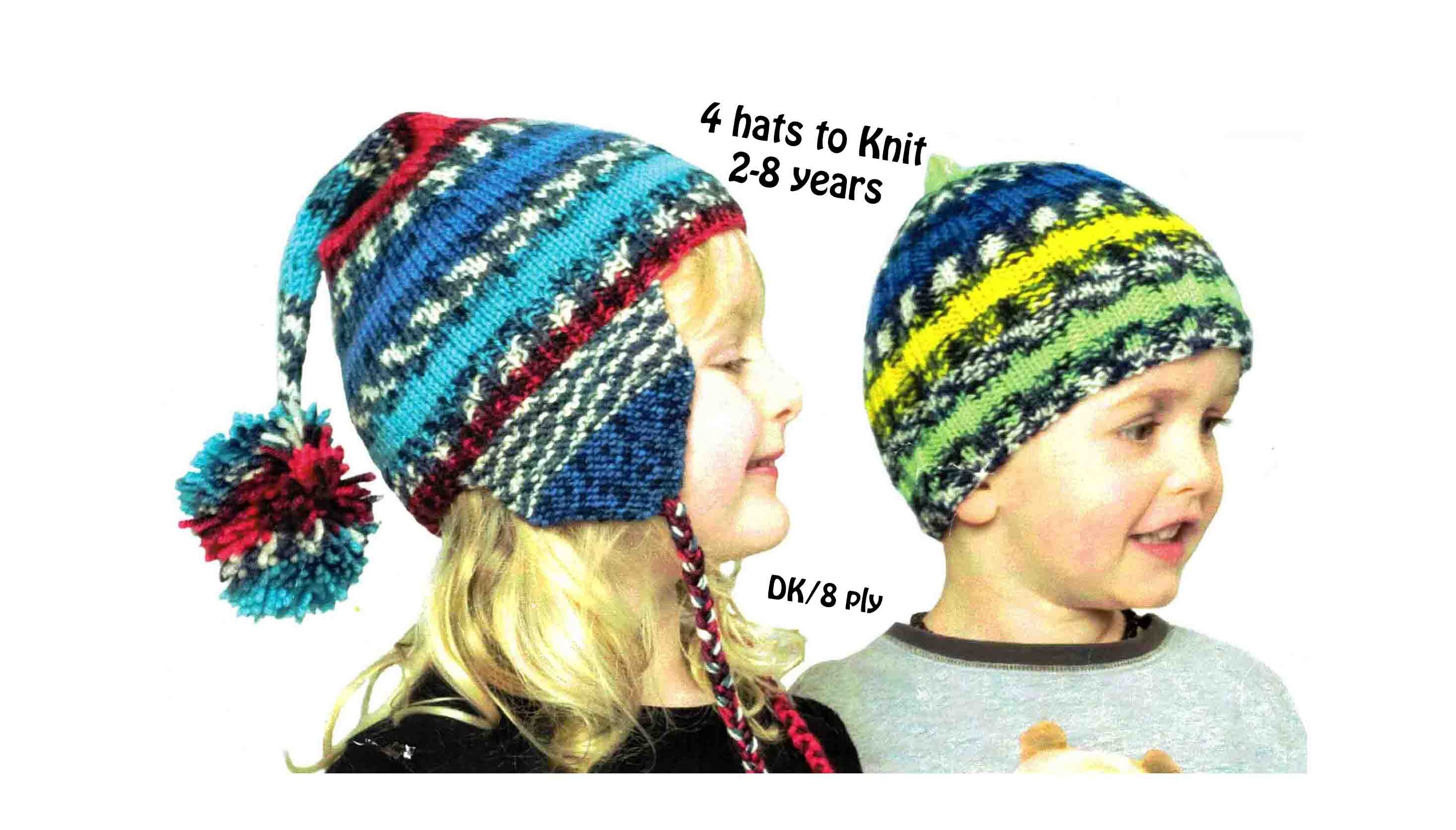 Children's Knitted Hats X 4 Knitting Patterns DK 8 Ply Ear - Etsy