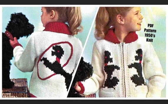 Poodle Dog Motif Zip-up Childs Jacket Knitting Pattern Super Bulky 