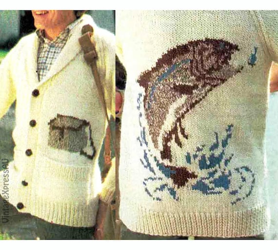 Fishing Jacket Fishermen's Cardigan Knitting Pattern in ENGLISH