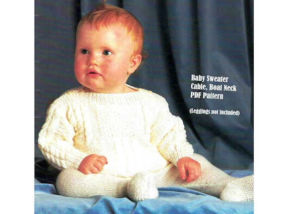 Baby Cable Sweater Boat Neck Knitting Pattern Ply Fingering 16 - Main Image
