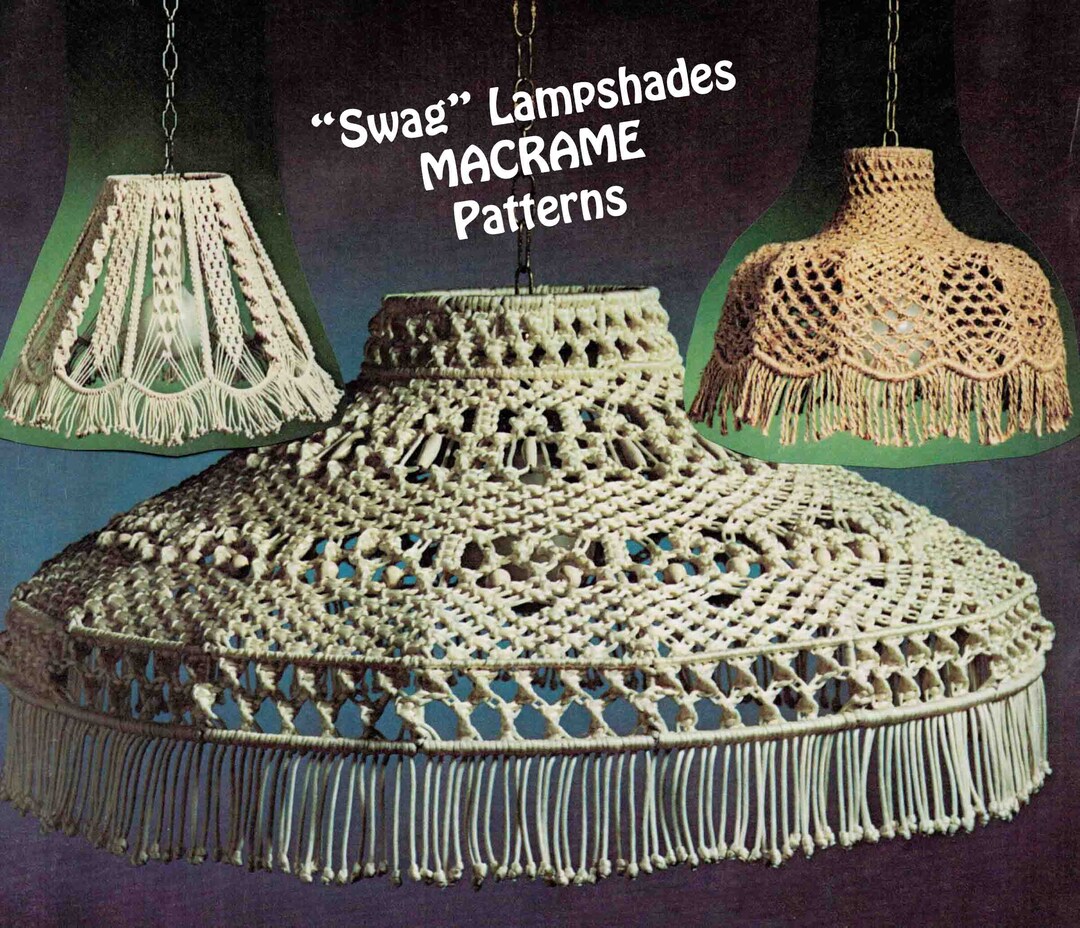 Macrame lampshade pattern x 3 vintage 1970 s hanging lamp shade pdf