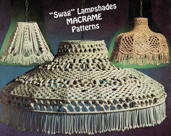 Macrame Lampshade Pattern x 3 Vintage 1970's Lámpara colgante sombra PDF Descarga digital