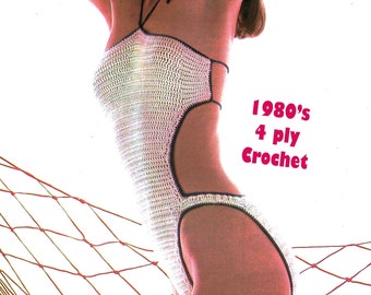 Digital Women's Swimsuit Crochet Pattern One Piece Backless look 4 ply Crocheted Swimwear Beach Wear Vintage PDF Download file