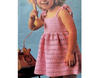 Crocheted Summer Dress Crochet pattern Girl Child 4 sizes 50-65cm 19.3/4-25.1/2in Tie Shoulder Straps Vintage PDF digital download ENGLISH