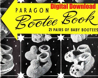 Paragon BOOTEE BOOK 21 pairs of Baby Booties Knitting Patterns in ENGLISH 3 ply wool Vintage Digital Download