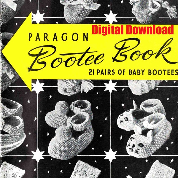 Paragon BOOTEE BOOK 21 pairs of Baby Booties Knitting Patterns in ENGLISH 3 ply wool Vintage Digital Download