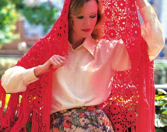 Lady's Shawl with Fringing Stole Wrap to Crochet 1970's Pattern Fringe Bohemian Vintage Digital PDF Download file