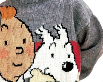 Adventures of Tintin Sweater Knitting Pattern in ENGLISH Pullover Front Motif knitted in from Graph Comic Character PDF Digital Download