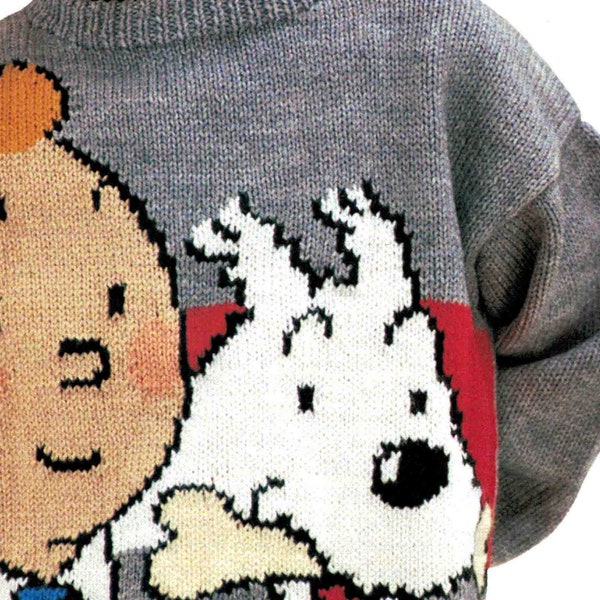 Adventures of Tintin Sweater Knitting Pattern in ENGLISH Pullover Front Motif knitted in from Graph Comic Character PDF Digital Download