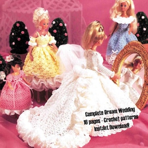 Modepuppe Hochzeit 16 seitiges Buch Häkelanleitung Braut Brautjungfern & Blumenmädchen Barbie 39 cm Brautkleid Hochzeitsfeier PDF