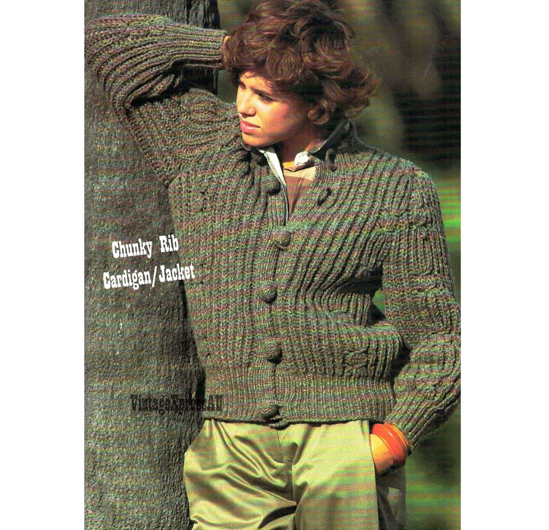 Chunky Rib Cardigan Jacket Knitting Pattern Lady's 30-38