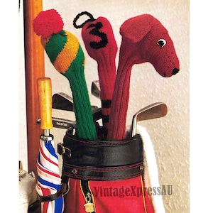 Golf Club Covers Knitting Pattern in ENGLISH Dog Head, Numbers, Striped DK / 8 ply Length 32cm 12.1/2&quot; PDF Digital download