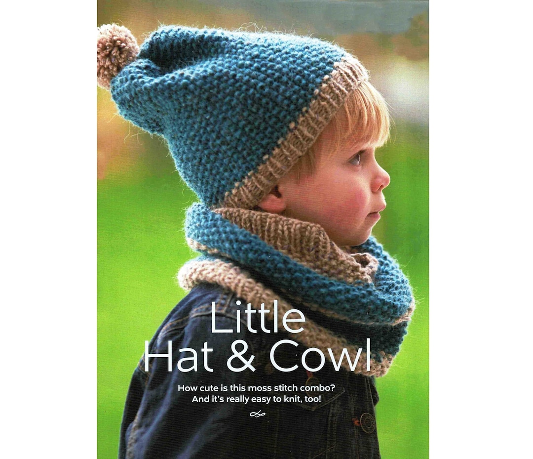 Hat With Pompom and Cowl Knitting Pattern Moss Stitch