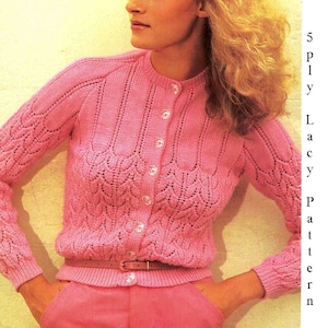 Cardigan Lacy Pattern Lady&#39;s Knitting Pattern 5 ply Vintage Sizes 10-16 PDF Digital Download
