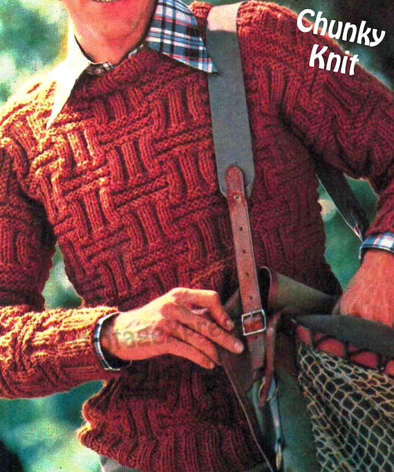 Modèle de tricot pour pull côtelé natté pour hommes, grosse maille