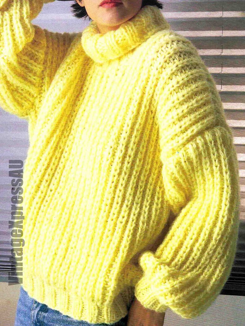 Polo Neck Ribbed Sweater Lady's Knitting pattern Bulky 12 ply Polo Collar 2 sizes 76-91cm 30-36 PDF digital download image 2