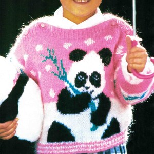Panda geborduurd trui breipatroon in ENGELSE trui Pullover kind 22-26 inch DK / 8 laags PDF digitale download afbeelding 2