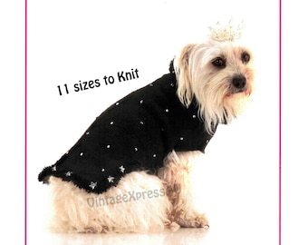 Dog Coat Princess Sparkles Knitting Pattern 11 sizes Diamante Sequins & Stars dog rug sweater 8 ply chest 25-76cms neck 15-50cms PDF