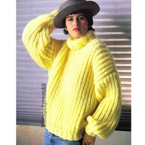 Polo Neck Ribbed Sweater Lady&#39;s Knitting pattern Fishermans Rib Bulky 12 ply Polo Collar 2 sizes 76-91cm 30-36&quot; PDF digital download ENGLISH