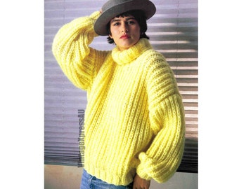 Polo Neck Ribbed Sweater Lady's Knitting pattern Fishermans Rib Bulky 12 ply Polo Collar 2 sizes 76-91cm 30-36" PDF digital download ENGLISH