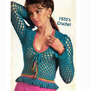 Festival Top Mesh Crochet Pattern Laced-up Tassels Peplum 4 sizes Lady's 30.1/2-34" Worsted PDF Download in ENGLISH