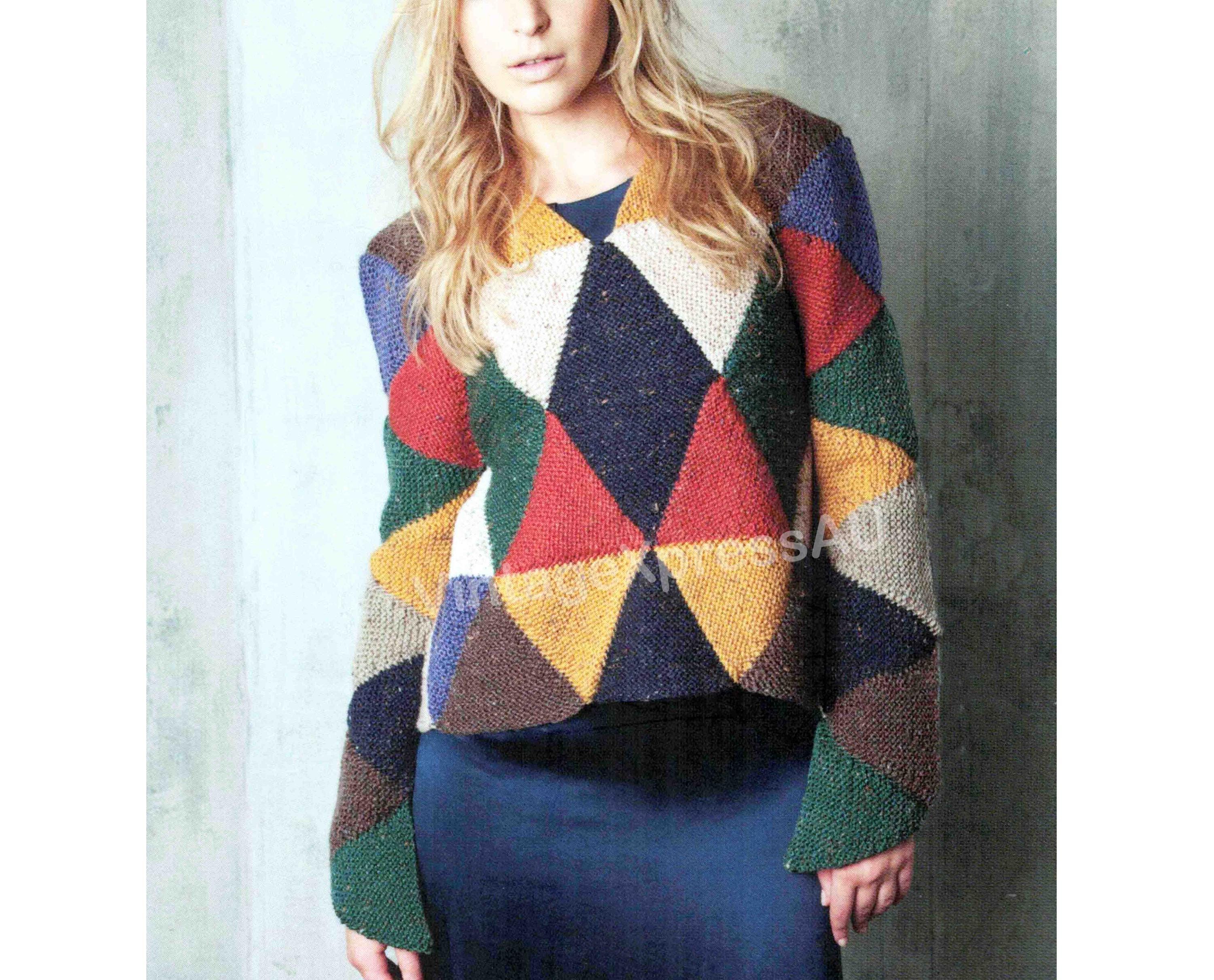 小物 UN3D. MULTI COLOUR KNIT STALL Triangle Multi Colour Sweater Knitting Pattern 2 Sizes Women 80