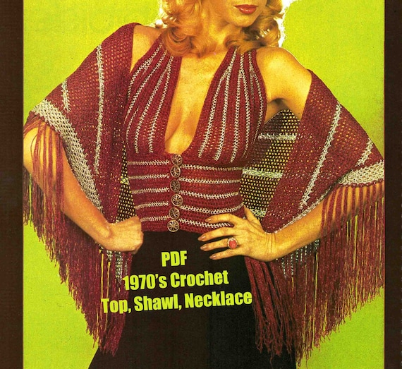 Lurex Halter Top, Shawl Necklace Crochet Pattern Vintage 1970's