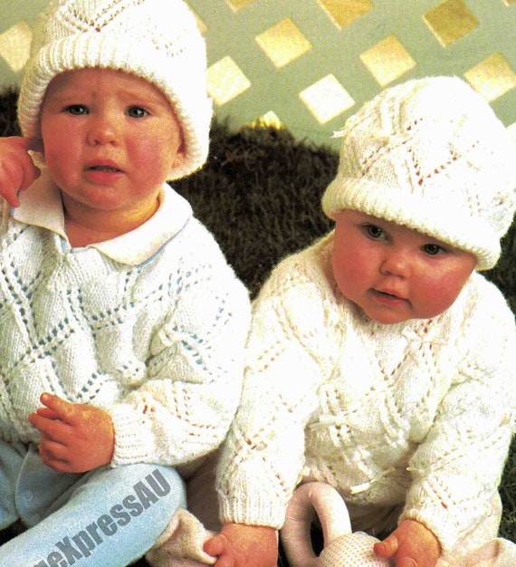 Pull bebe enfant en bas age col rond ou en V motif de tricot oeillet diamants DK 8 plis bebes 3m 24m PDF telechargement numerique Etsy France