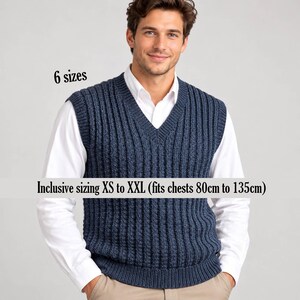 Rib Textured Slipover Vest Knitting Pattern 6 sizes Men 80-135cm Sleeveless Sweater Aran 10 ply PDF download ENGLISH