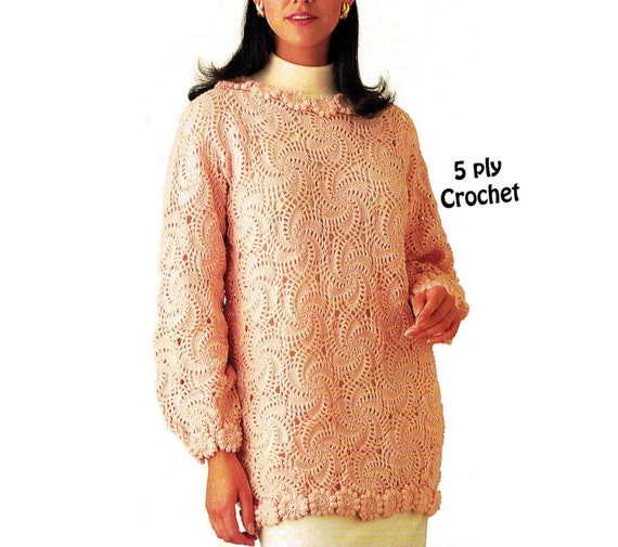 美品★ CROCHET LIKE FLOWER LONG TOP Crochet Long Top With Flower Bands Women's Pattern Generous