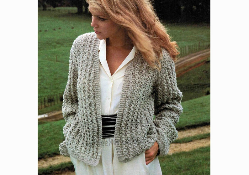 Lacy Jacket Open Front knitting pattern in ENGLISH 8 ply DK Women's 3 sizes 80-105cm Lace Patterned cardigan PDF Digital download image 1