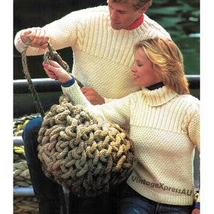 Aran bulky sweater ribbed yoke & cable feature Knitting pattern Lady 4 sizes and Man 4 sizes 12 ply yarn PDF Digital Download