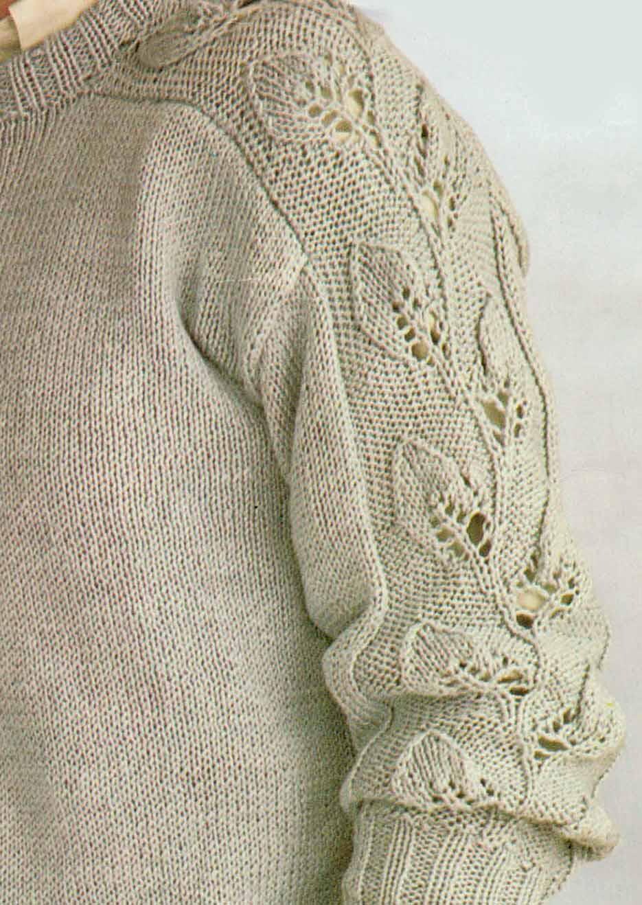 Leaf Panel Sweater Sleeve Knitting Pattern Women 4 Sizes 86-102cm