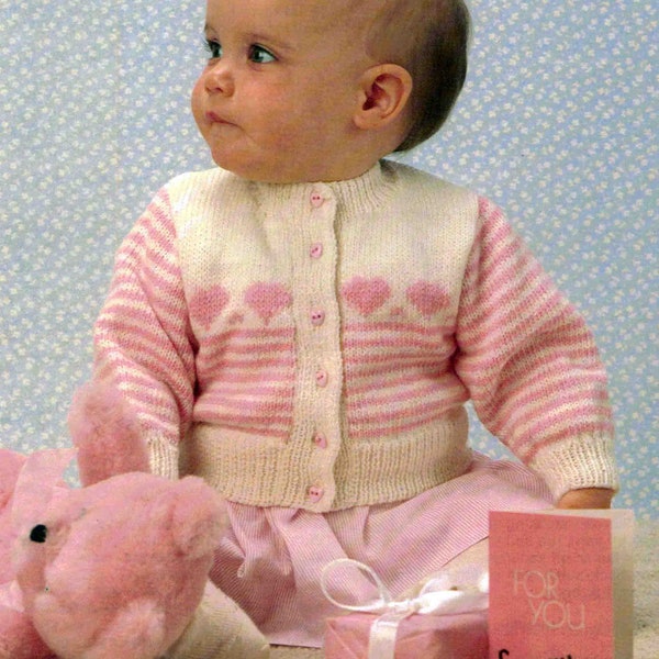 Baby Toddler Cardigan Stripes & Heart motifs Knitting pattern 4 ply fingering 3 sizes Babies 3-12m PDF Digital Download